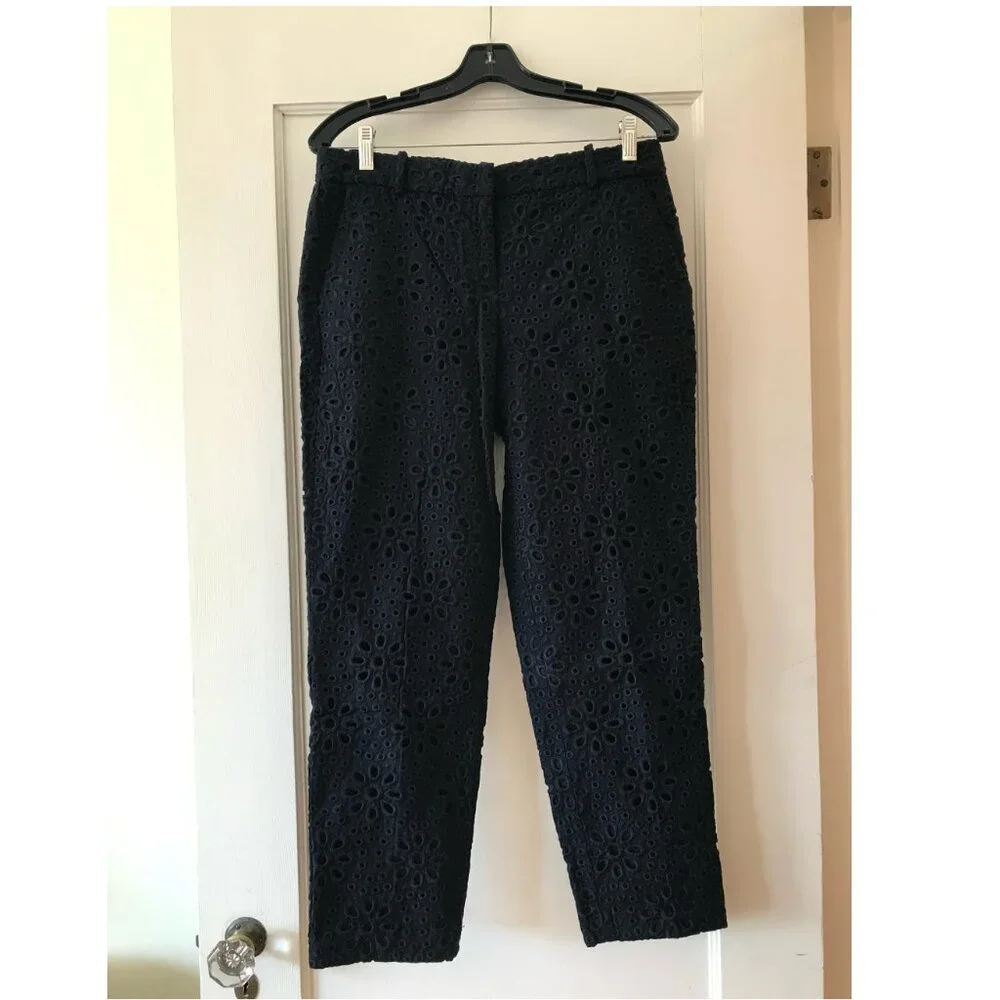 J.Crew | Navy Pinwheel Floral Eyelet Cafe Capri Pants 4